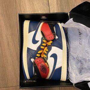 Nike Air Jordan Retro 1 White Navy Red with Yellow Laces
